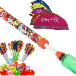 (1 Pichkari+ 3 Magic Balloon+ 10 Holi Cap)for Kids Holi Summer Pool Party Fun Water Gun-image-7