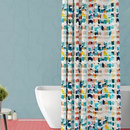 ArtzFolio White & Blue Printed Waterproof Shower Curtain-image-43