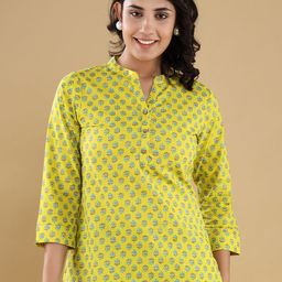 VASVI Floral Print Mandarin Collar Cotton Top-picture-45