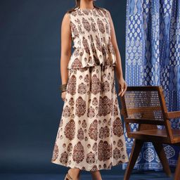 Taavi Women Bagru Printed Pure Cotton Pintucks Top With Skirt Co-Ords-image-88