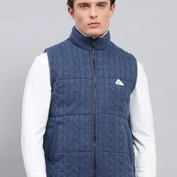 Monte Carlo Men Mock Collar Self Design Wool Casual Open Front Jacket-41