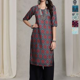 7Threads Selection Of 6 Geometric Printed Round Neck Straight Kurtas-image-64