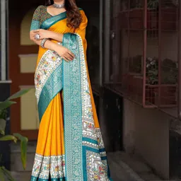 J 6 DESIGNER Checked Woven Design Border Zari Saree With Blouse Piece-picture-40