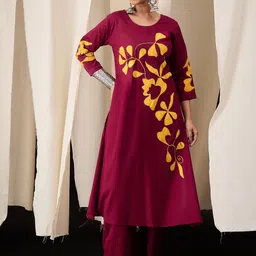 Anouk Floral Patchwork Round Neck A-Line Kurta With Palazzos-picture-20