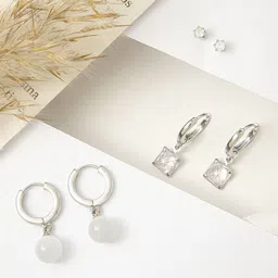 Maasha Set Of 3 Stone Studded Hoop & Stud Earrings-2