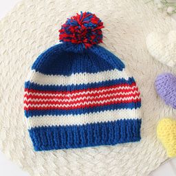 Woonie Kids Striped Printed Pom Pom Detailed Beanie-3