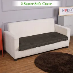HOKIPO Dark Grey Holland Velvet 3 Seater Sofa Cover Seat Mat with Frill-17