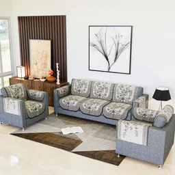 Aura Grey & Cream-Coloured Cotton Sofa Cover With Arms-picture-24