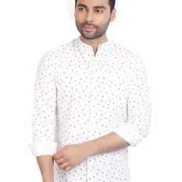 Ethazh Abstract Printed Mandarin Collar Long Sleeves Cotton Shirt-1