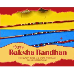 Anouk Set Of 3 Beaded Cotton Thread with AD Stones & Meenakari Designer Rakhi for Brother image 5