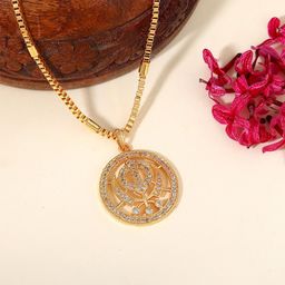 Estele Unisex Gold-Plated Artificial Stones Studded Circular Pendant With Chain-image-84