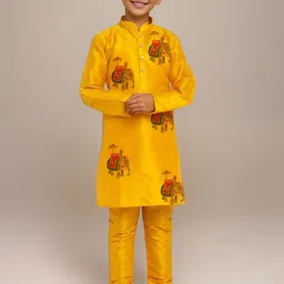 DEVOILER Boys Ethnic Motifs Printed Mandarin Collar Kurta With Pyjamas-image-60