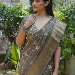 KALINI Floral Zari Block Print Saree-9