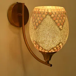 SOMIL Gold-Toned & White Printed Glass Cylinder Shaped Wall Lamp-23