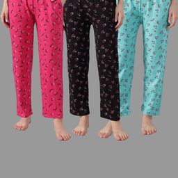 Women Pack Of 3 Printed Cotton Pyjama/Lounge Pants with Side Pockets-image-55