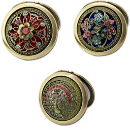 Baskety 3-Pcs Yellow & Blue Round Compact Hand Mirror-3