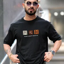Maniac Men Typography Printed Round Neck Cotton Oversized T-Shirt-image-43