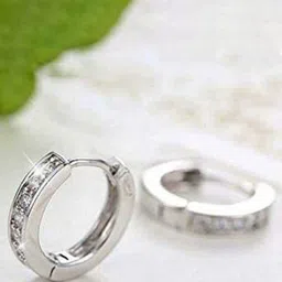 Bling Queen Stainless Steel Silver-Plated Cubic Zirconia Circular Shaped Hoop Earrings-48