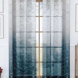 Story@home Navy Blue & White Set of 2 Geometric Sheer Long Door Curtain-13
