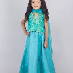 Tangerine Closet Girls Sequinned Ready to Wear Lehenga & Blouse With Dupatta-image-90