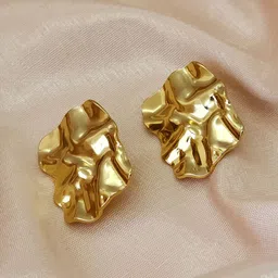 DressBerry Stainless Steel Gold-Plated Contemporary Shaped Wavy Textured Studs-55