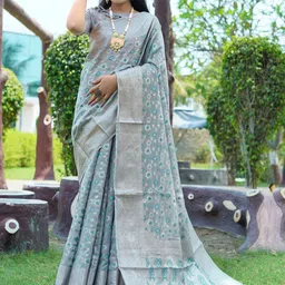 Areca Designer Ethnic Motifs Zari Linen Blend Banarasi Saree-image-17