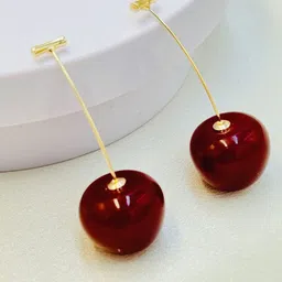 BEYTER Red Cherry Sterling Silver Contemporary Drop Earrings-image-92