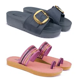 BERSACHE Set Of 2 Women One Toe Flats & Sliders-image-74