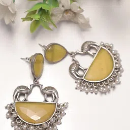 SIVA BY ANIKA Brass-Plated Artificial Stones Studded & Beaded Animal Shaped Drop Earrings-14