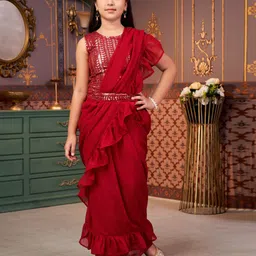 BAESD Girls Embroidered Thread Work Ready to Wear Lehenga & Blouse With Dupatta-image-82