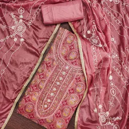 SHADOW & SAINING Floral Embroidered Beads and Stones Organza Semi-Stitched Dress Material-image-52