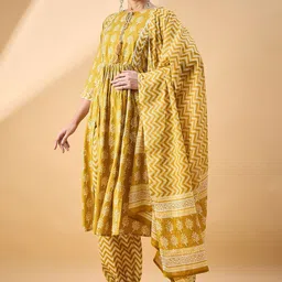 all about you Floral Printed Pure Cotton Anarkali Kurta With Salwar & Dupatta-image-29