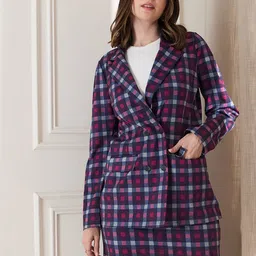 Berrylush Checked Long Sleeves Blazer With Skirt & Top-5