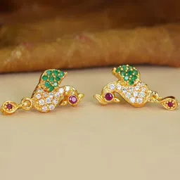 Anouk Peacock Shaped Brass AD Diamond Stud Earrings-image-73