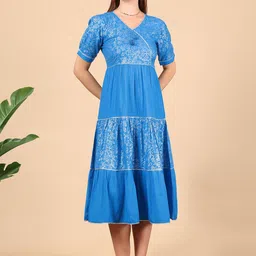 True Shape Women Ethnic Motifs Print Gathered or Pleated Jacquard Fit & Flare Midi Dress-picture-17