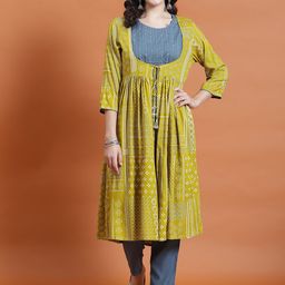 Shree Floral Printed Tiered Sequinned Liva A-Line Kurta with Trousers-image-40