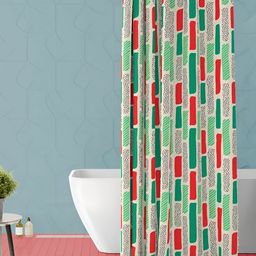 ArtzFolio Green and Red Geometric Printed Waterproof Shower Curtain-image-4