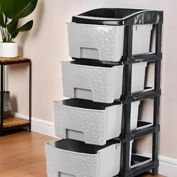 SUMOWARE INDUSTRIES Black & Grey Textured 4 Tier Multipurpose Modular Drawer-9