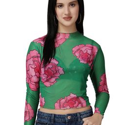 Popwings Women Geometric Print Halter Neck Net Crop Top-picture-18