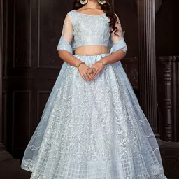 Warthy Ent Embroidered Thread Work Semi-Stitched Lehenga & Unstitched Blouse With Dupatta-image-84