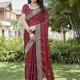 Nirmohi Fashion Floral Embroidered Pure Silk Saree-picture-24