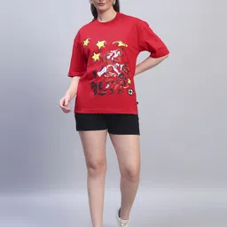 GRIFFEL Printed Oversized Pure Cotton T-Shirt With Shorts Co-Ords-picture-28