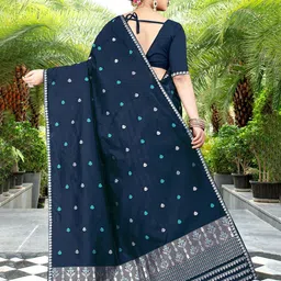 KAMDAR Zari Morpeach Silver Jari Poly Pat Silk Assamese Mekhela ChadorSaree image 2