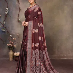elora Ethnic Motifs Woven Design Zari Satin Banarasi Saree-27