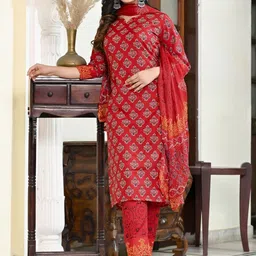 GoSriKi Women Floral Printed Regular Kurta with Trousers & With Dupatta-14