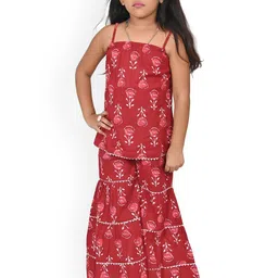 Cloth Bites Girls Floral Printed Regular Pure Cotton Kurti with Sharara-image-88