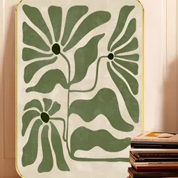 SAF Beige & Green Minimalist Abstract Leaf & Bloom Wooden Wall Art-image-92