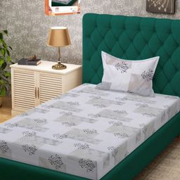 Myntra Elegant Homes Grey & Black Ethnic Motifs 300 TC Single Bedsheet Set-2.25m X 1.50m-image-23