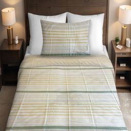 Threadwear White & Green Geometric 400 TC Single Bedsheet with 1 Pillow Covers-image-12