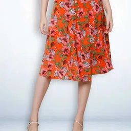 Jinfo Women Floral Printed Flared Skirt With Inner Shorts-image-79